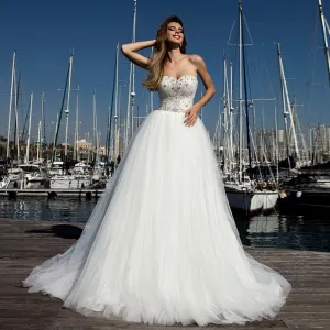 New Arrivals White Tulle Wedding Dress A-line Elegant Robe De Mariage Sparkly Beading Crystal Princess Wedding Gowns