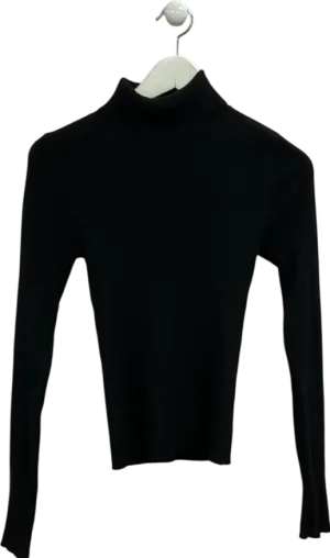 Next Black High Roll Neck Rib Knitted Jumper With Wool UK XS