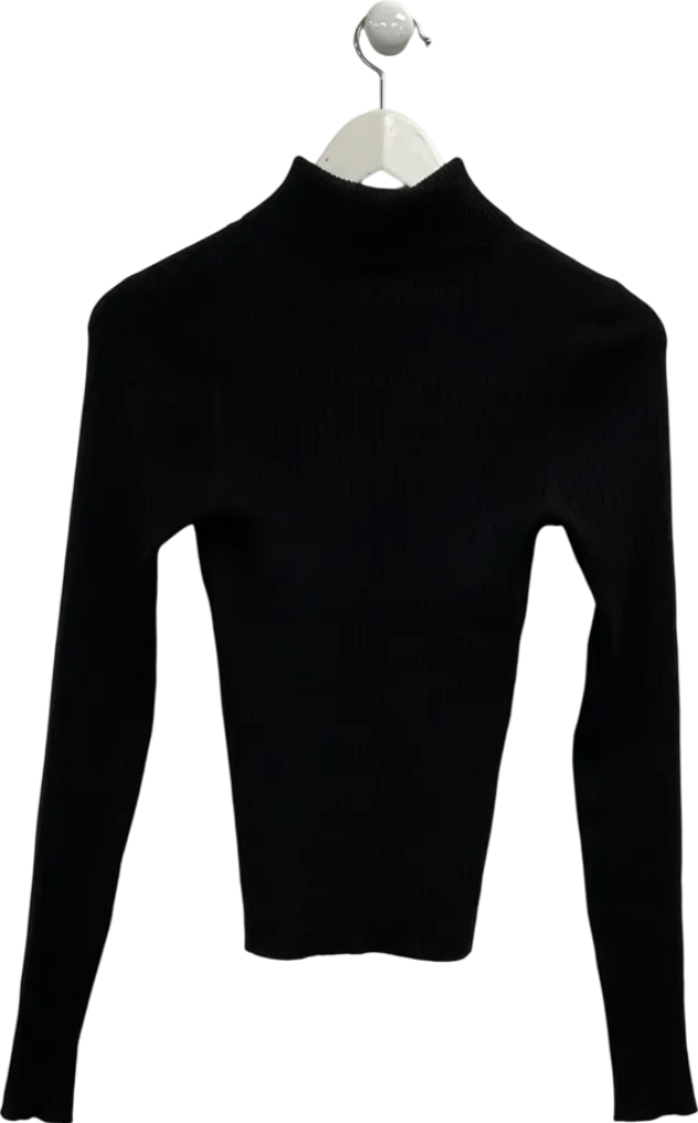 Next Black High Roll Neck Rib Knitted Jumper With Wool UK XS