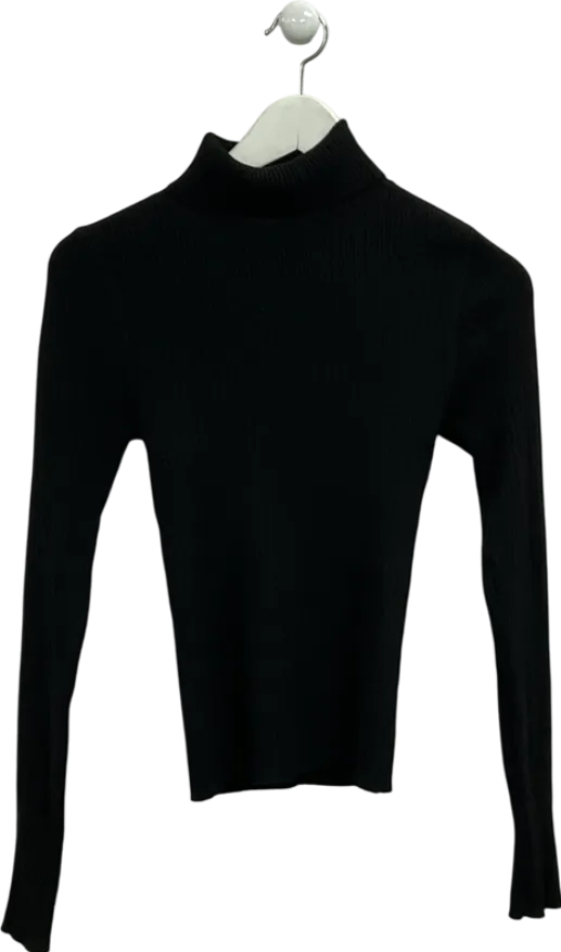 Next Black High Roll Neck Rib Knitted Jumper With Wool UK XS