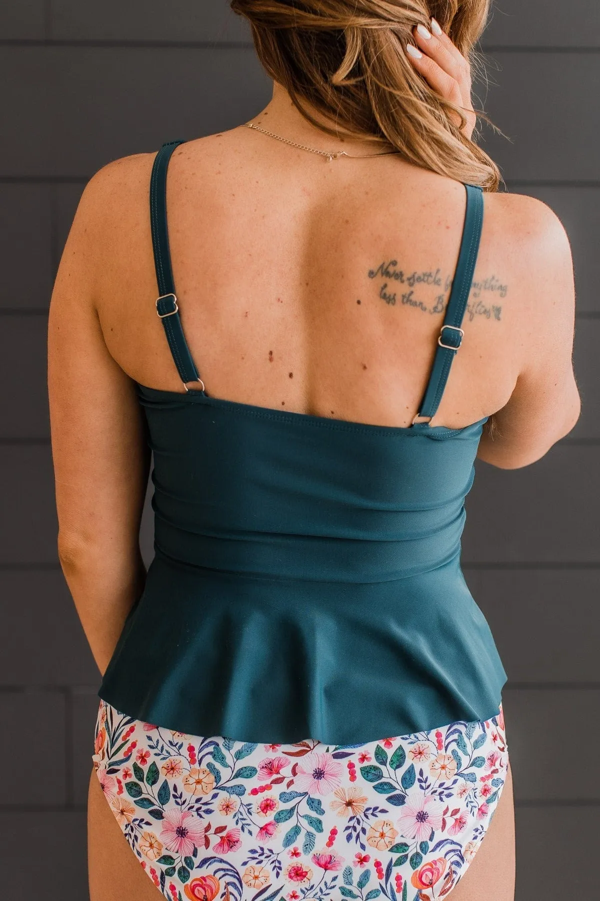 Ocean Breeze Peplum Tankini Swim Top- Teal