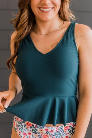 Ocean Breeze Peplum Tankini Swim Top- Teal