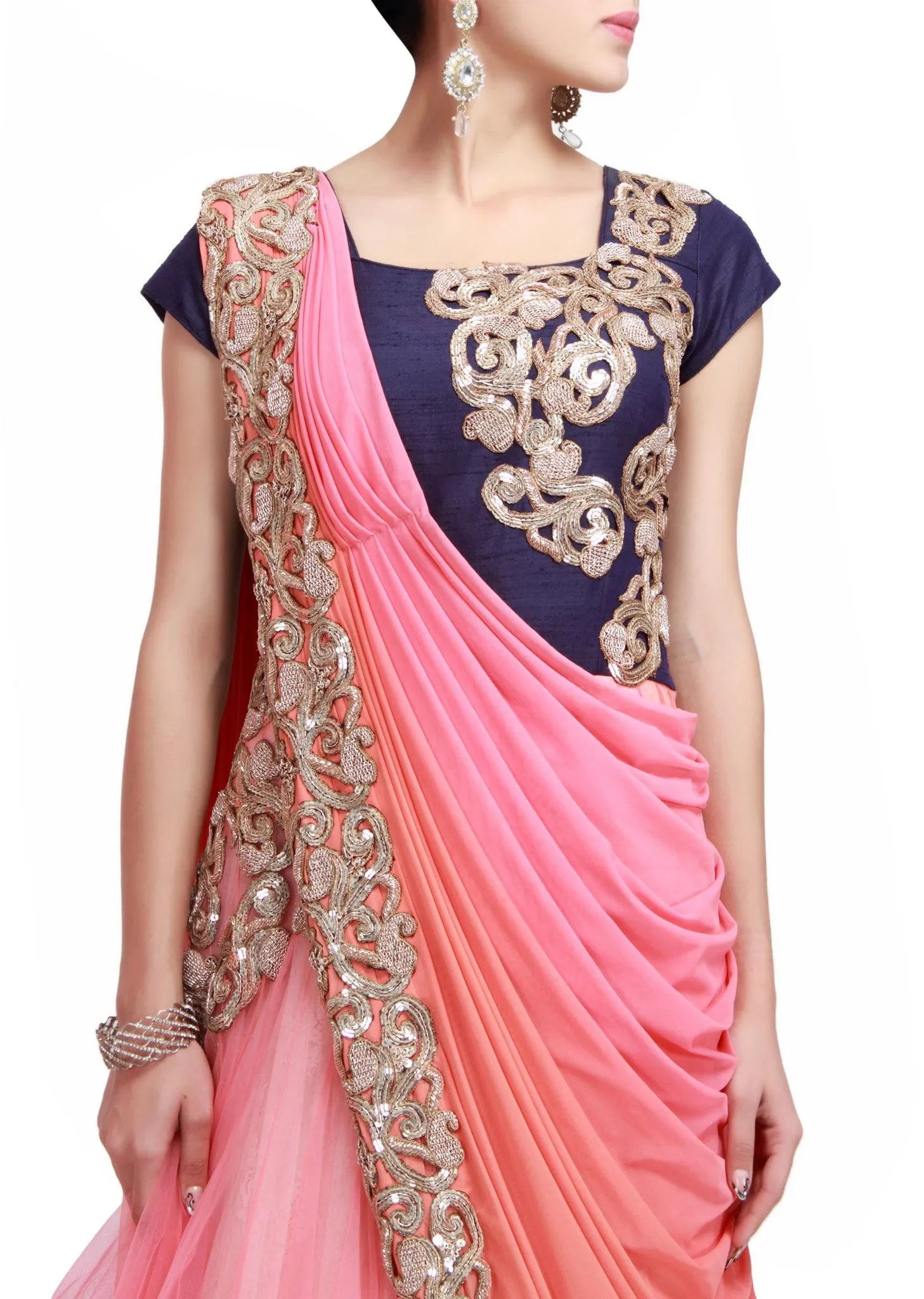 Peach and pink saree gown