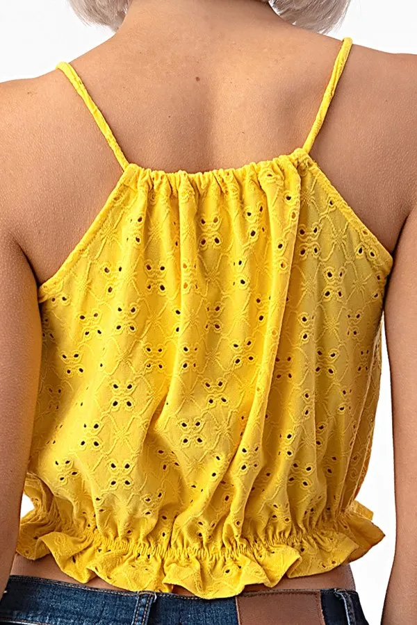 Peplum Knit Eyelet Top