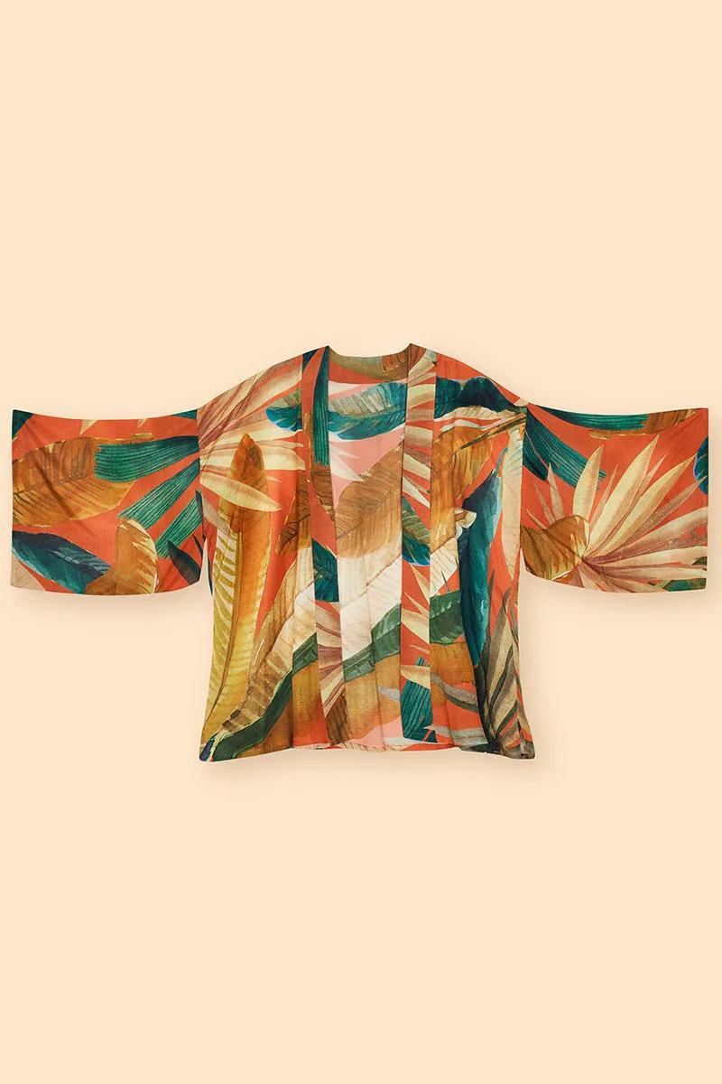 Powder Painted Palms Kimono Jacket Tangerine