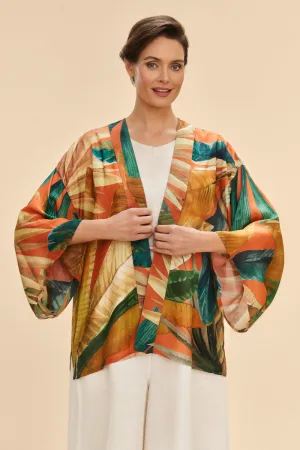 Powder Painted Palms Kimono Jacket Tangerine