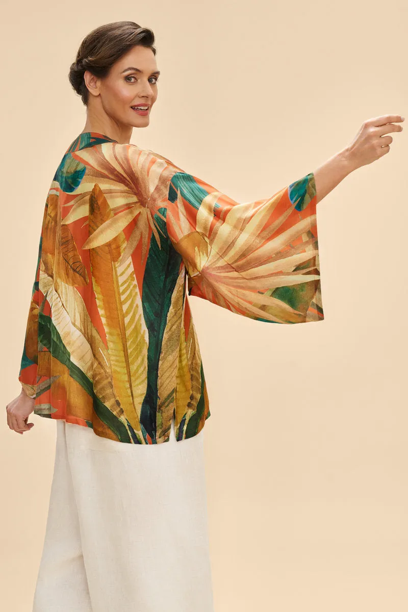 Powder Painted Palms Kimono Jacket Tangerine