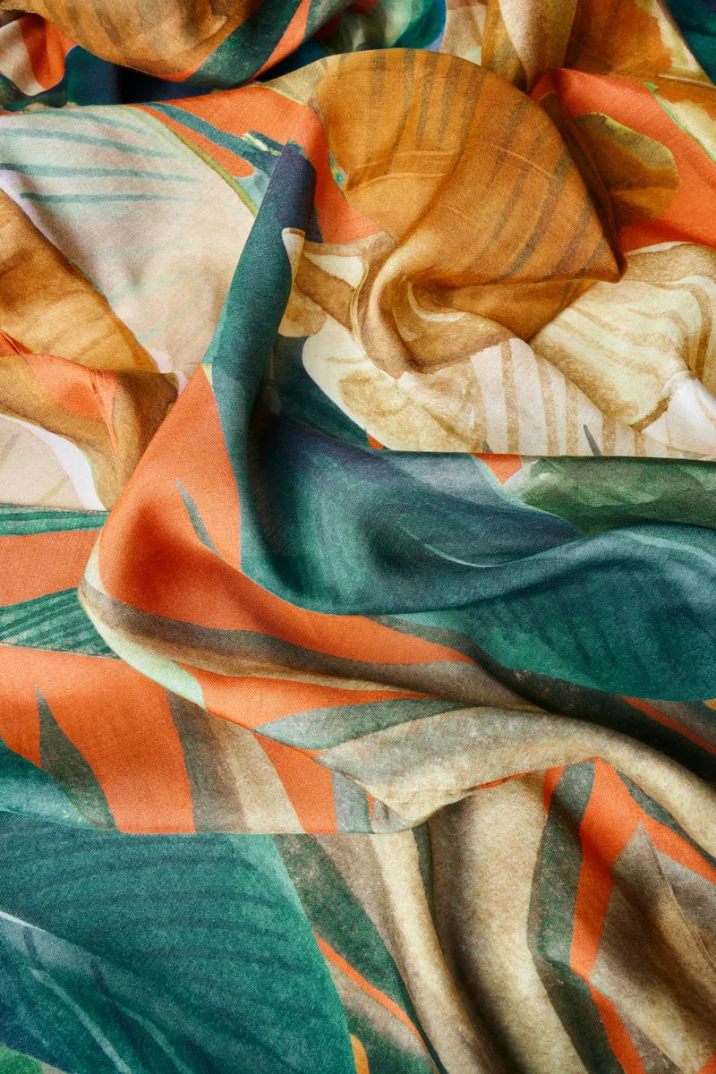 Powder Painted Palms Kimono Jacket Tangerine