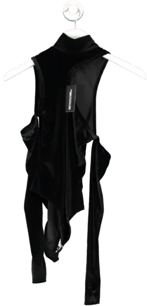 PrettyLittleThing Black Velvet High Neck Cut Out Bodysuit UK 8