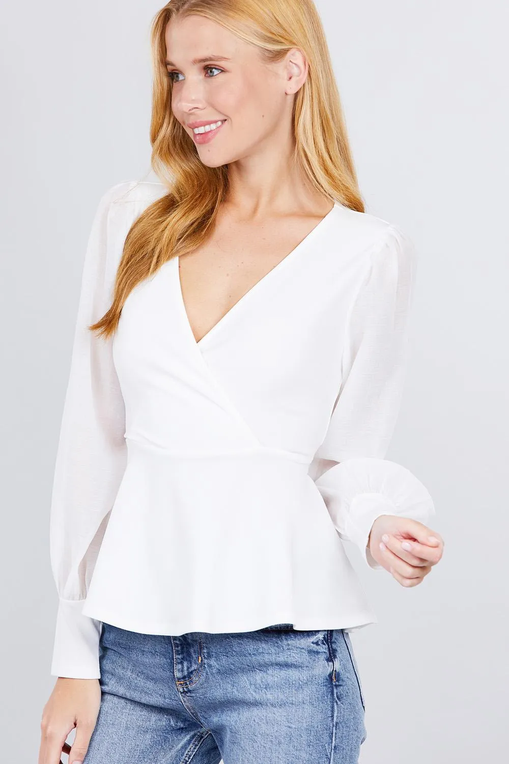 Puff Sleeve V-neck Peplum Top