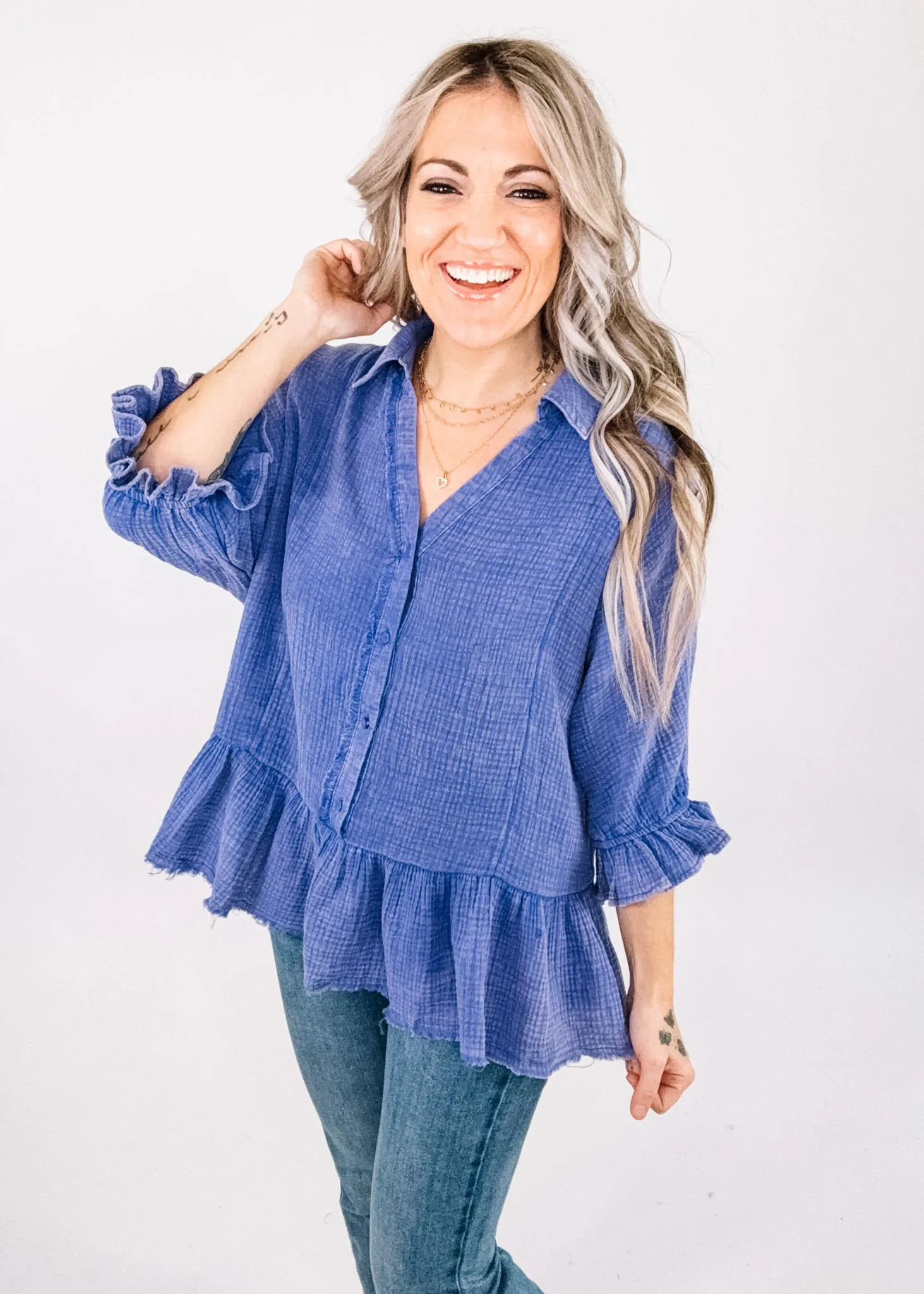 Purple Gauze Collar Top