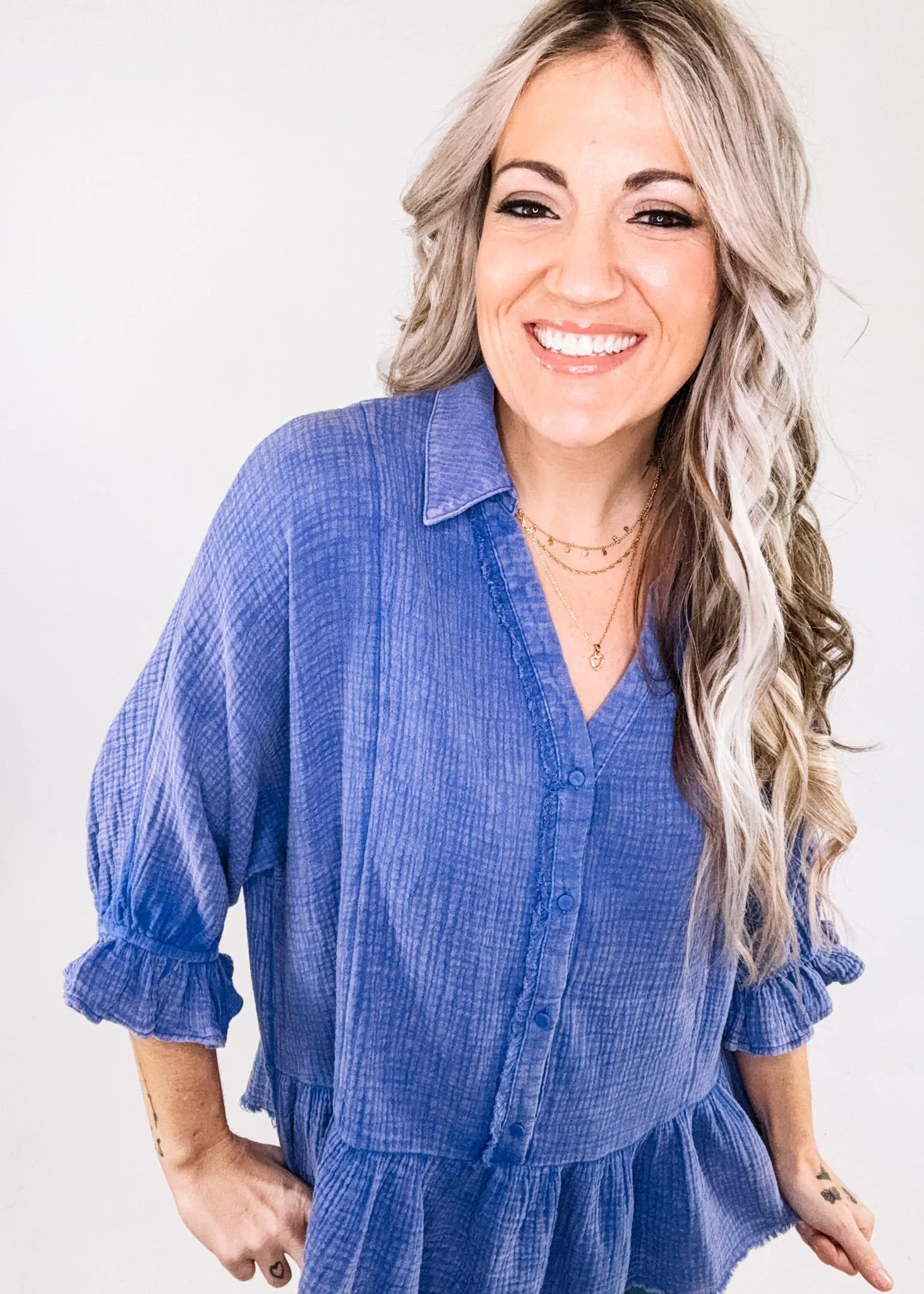 Purple Gauze Collar Top
