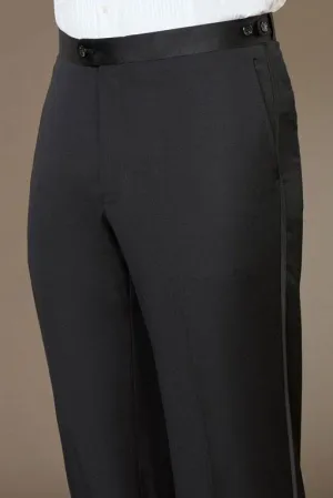 "Barrington" Black Super 150's Wool Plain Front Tuxedo Pants