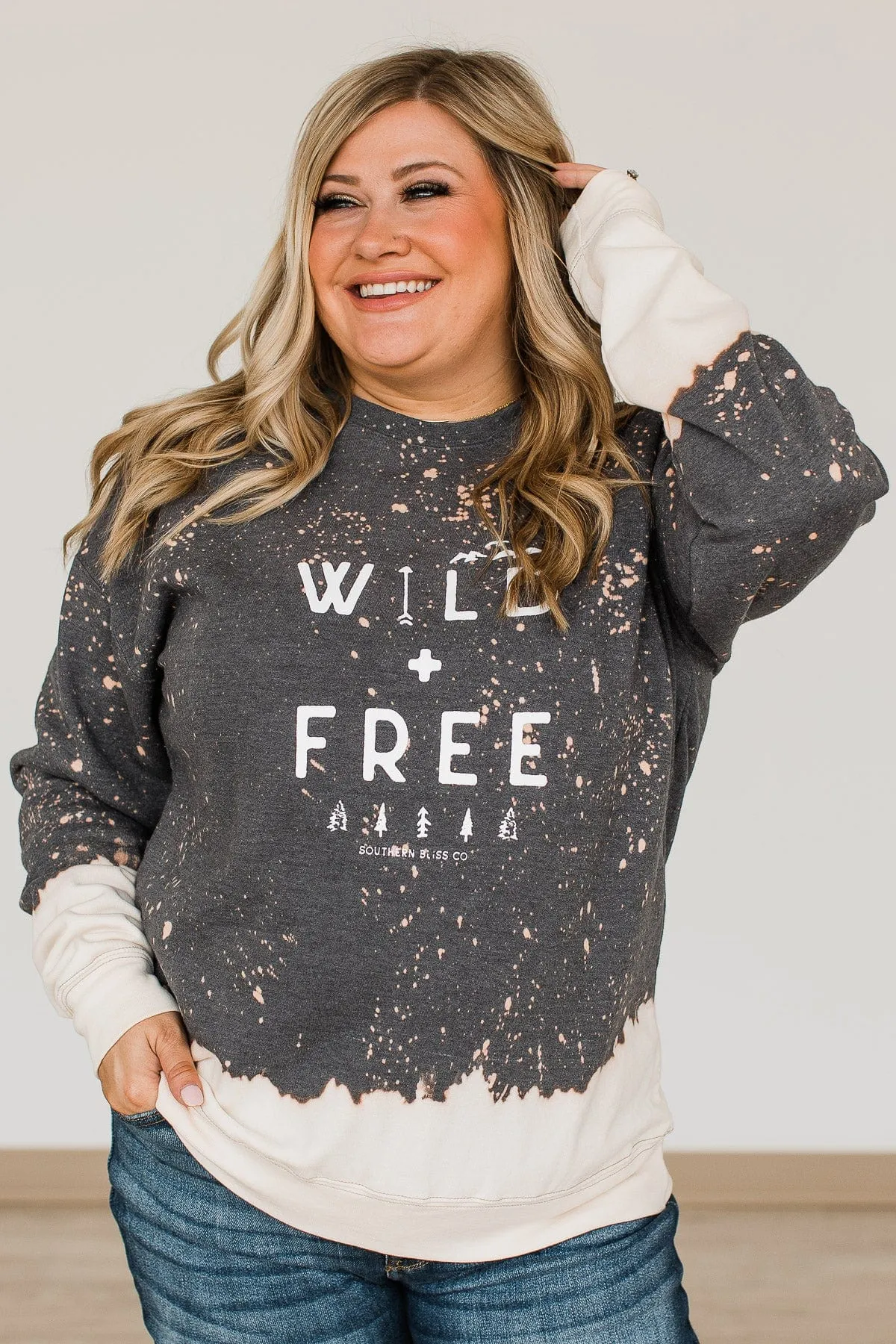 "Wild   Free" Crew Neck Pullover- Charcoal