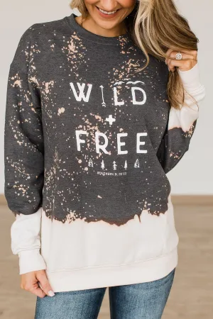 "Wild   Free" Crew Neck Pullover- Charcoal