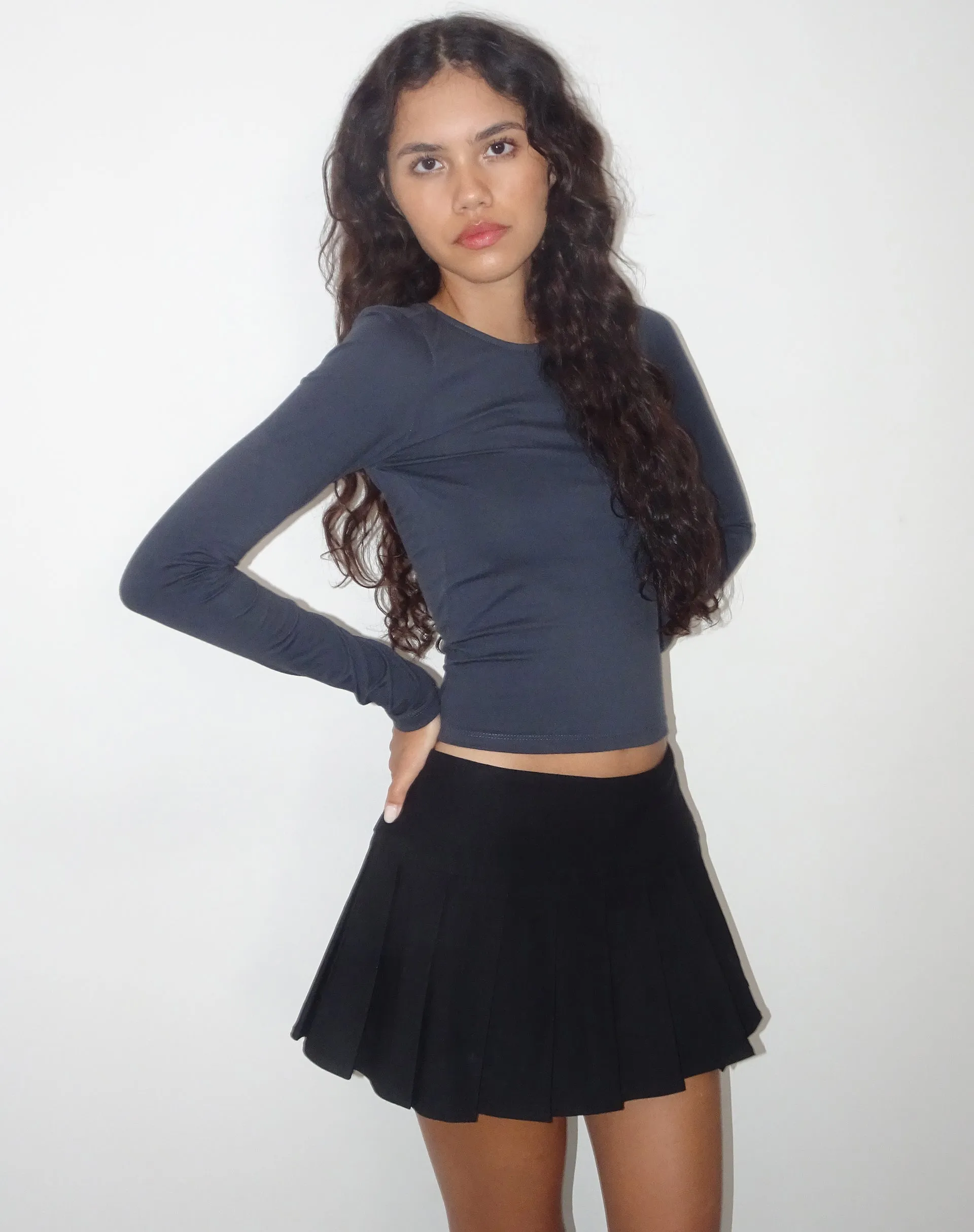 Ratmi Long Sleeve Open Back Top in Ocean Storm