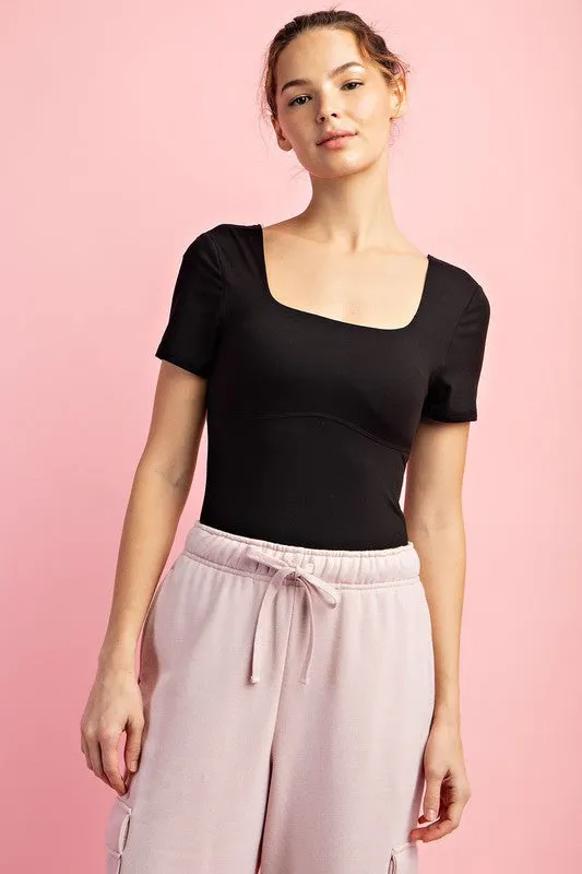 RECYCLED BUTTER SQUARE NECK SHORT SLEEVE