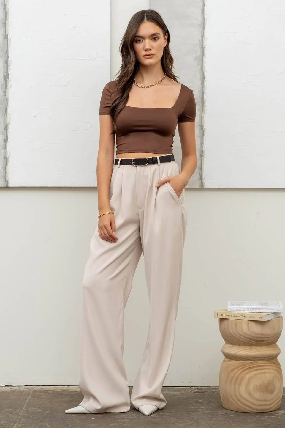 REVERSIBLE SOLID SQUARE NECK KNIT TOP