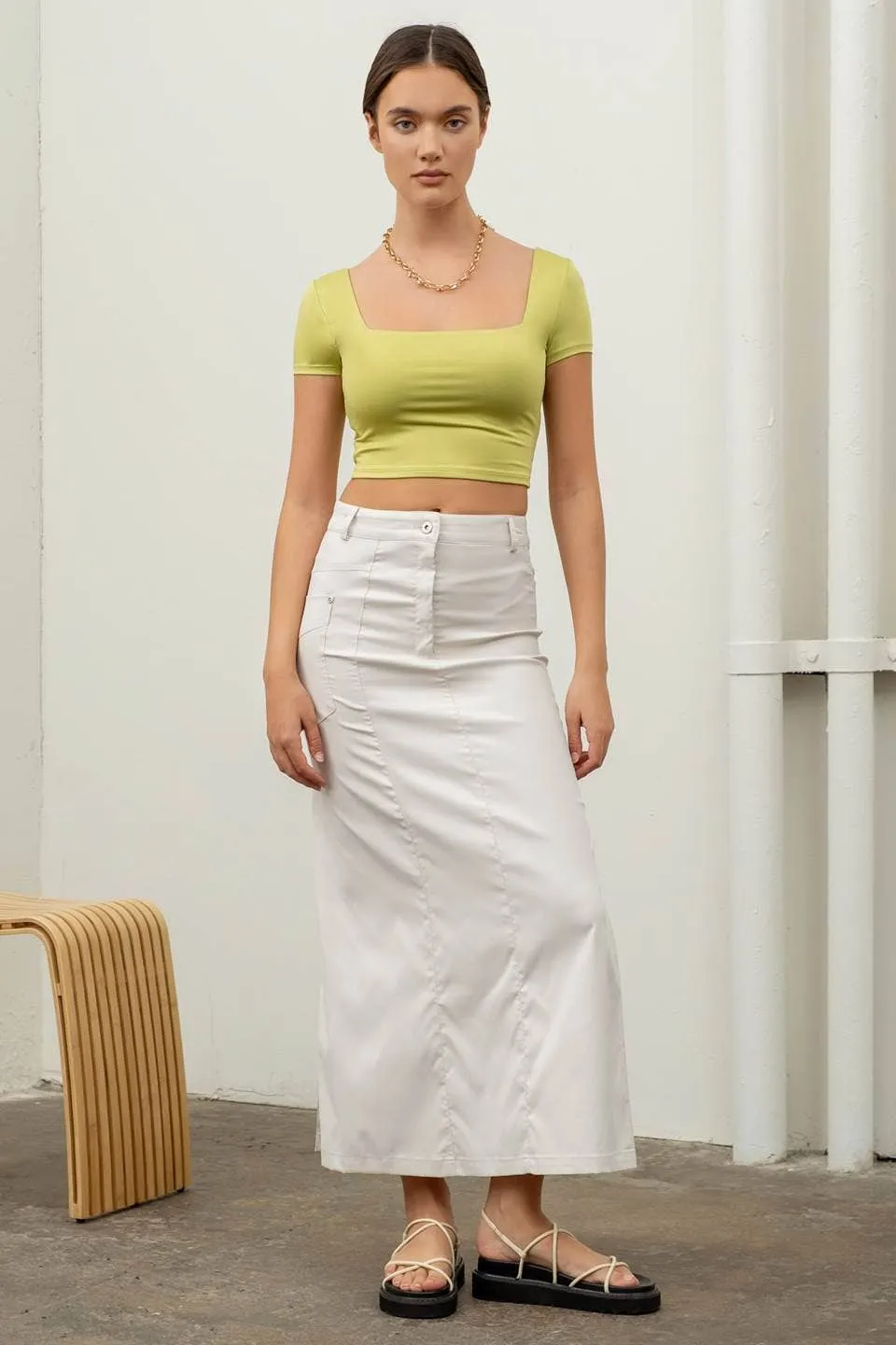 REVERSIBLE SOLID SQUARE NECK KNIT TOP