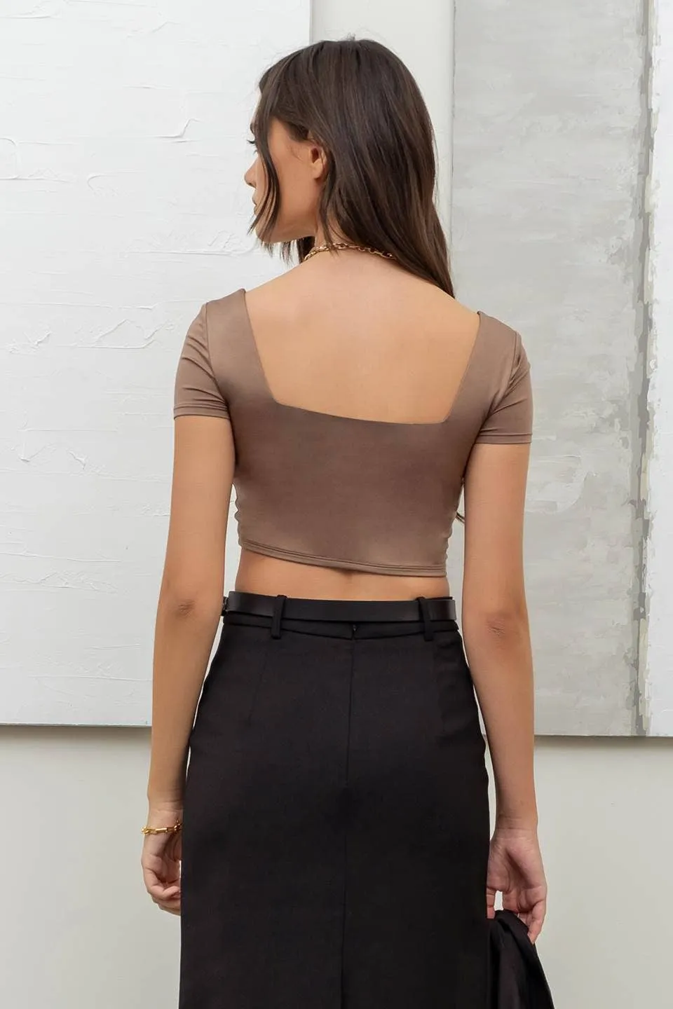 REVERSIBLE SOLID SQUARE NECK KNIT TOP