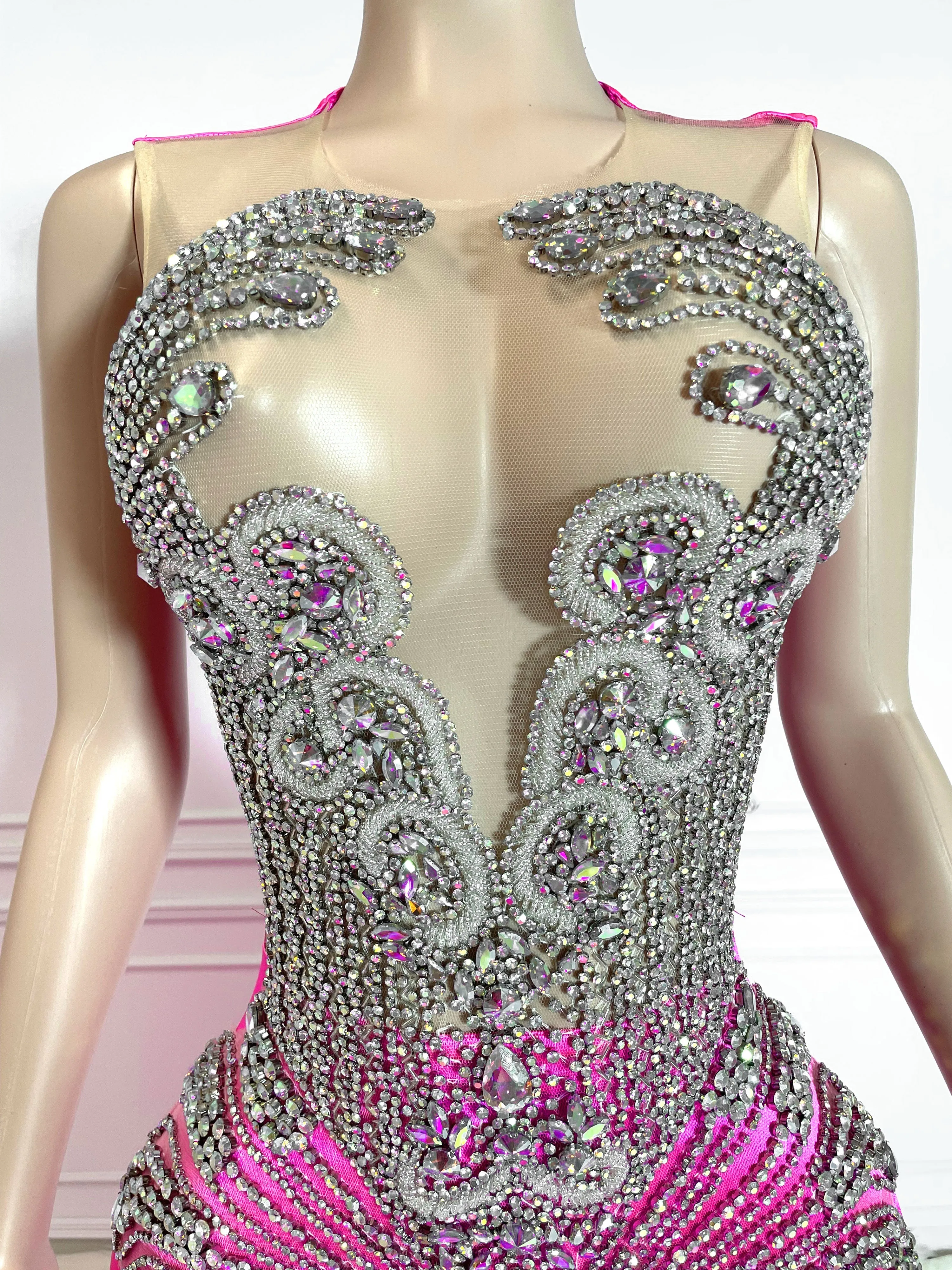 Rosy Cut Out and Rhinestone Sleeveless Maxi Gown