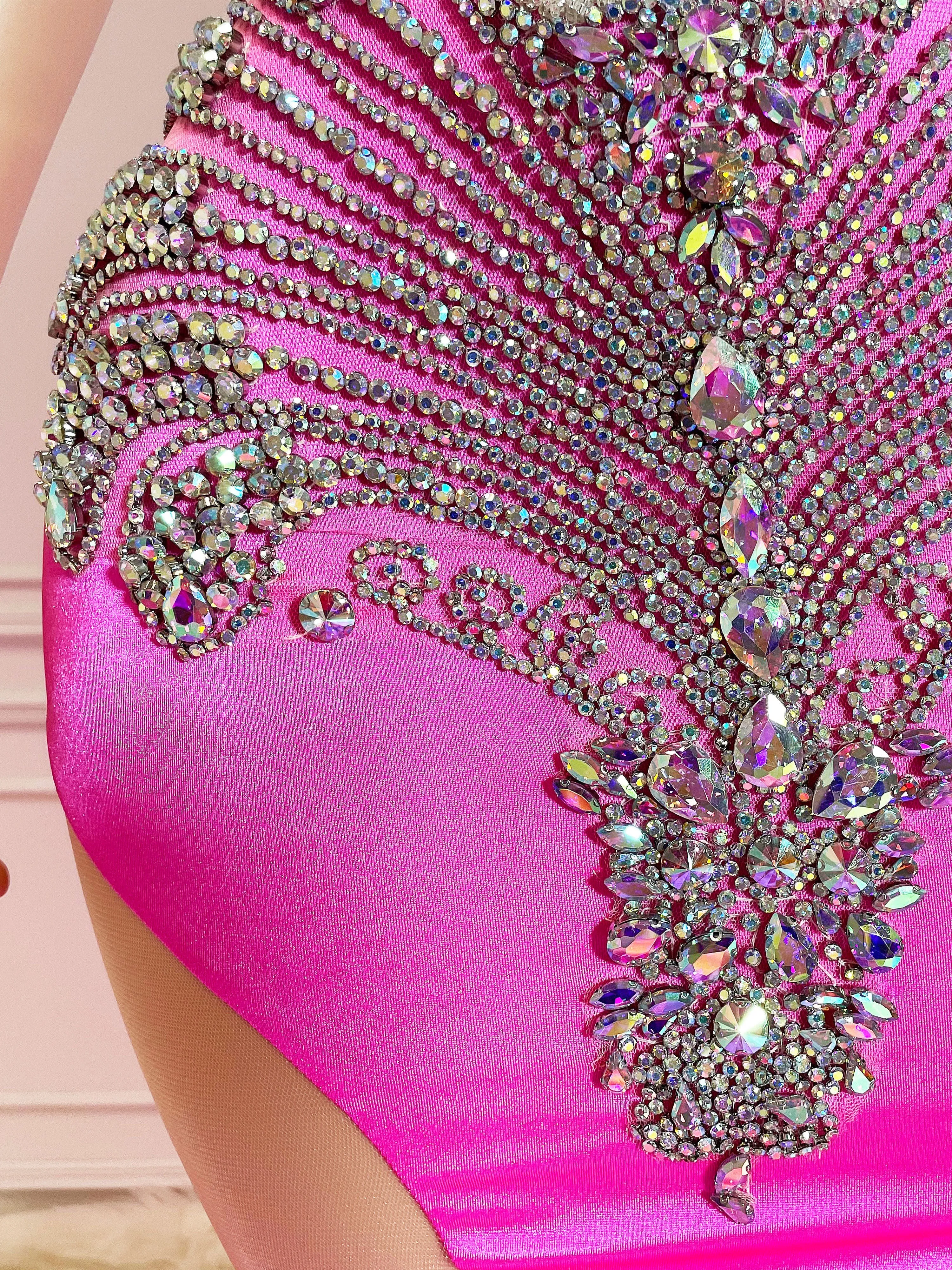 Rosy Cut Out and Rhinestone Sleeveless Maxi Gown