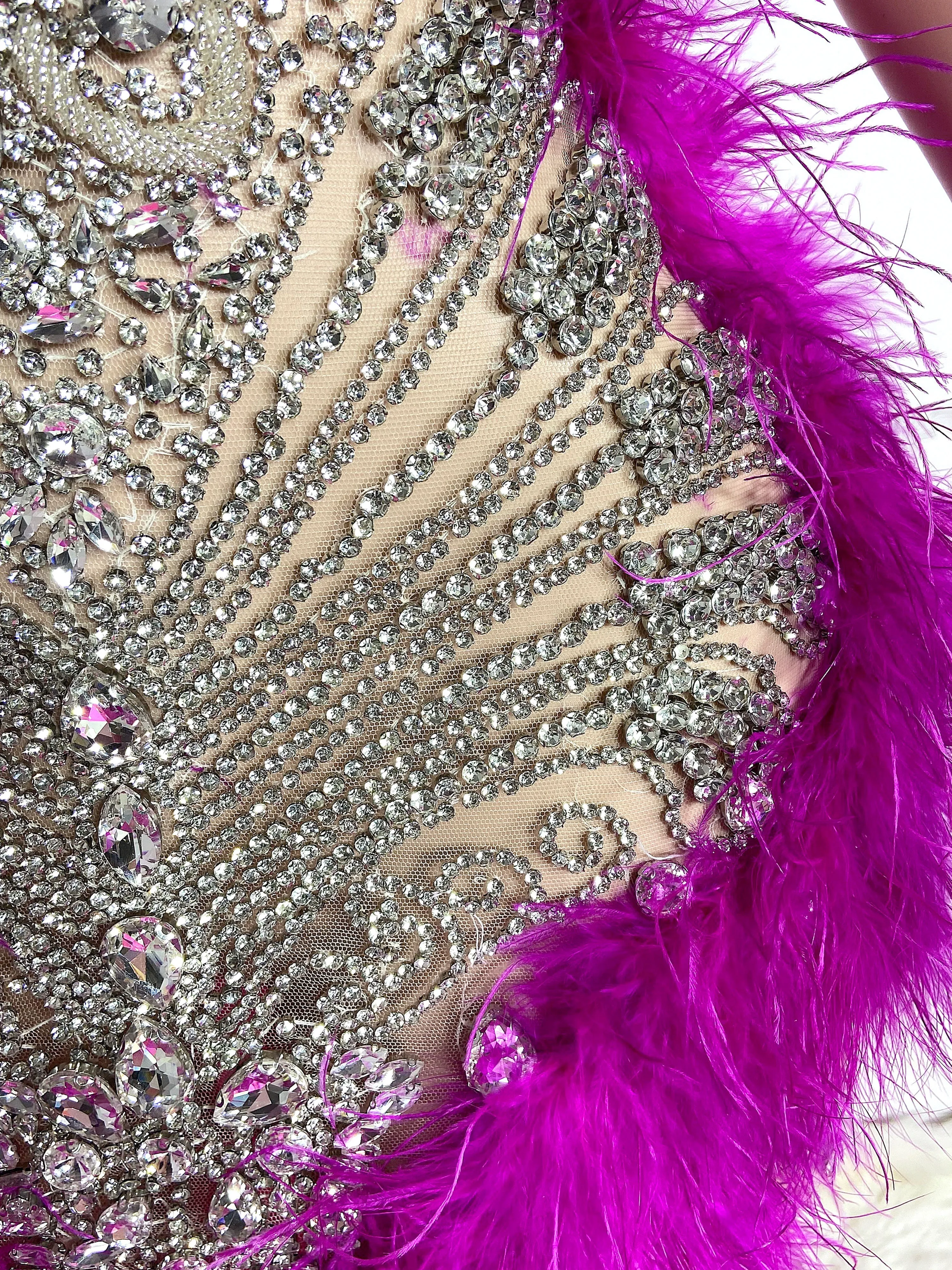 Rosy Satin Feathered Glamour Gowns