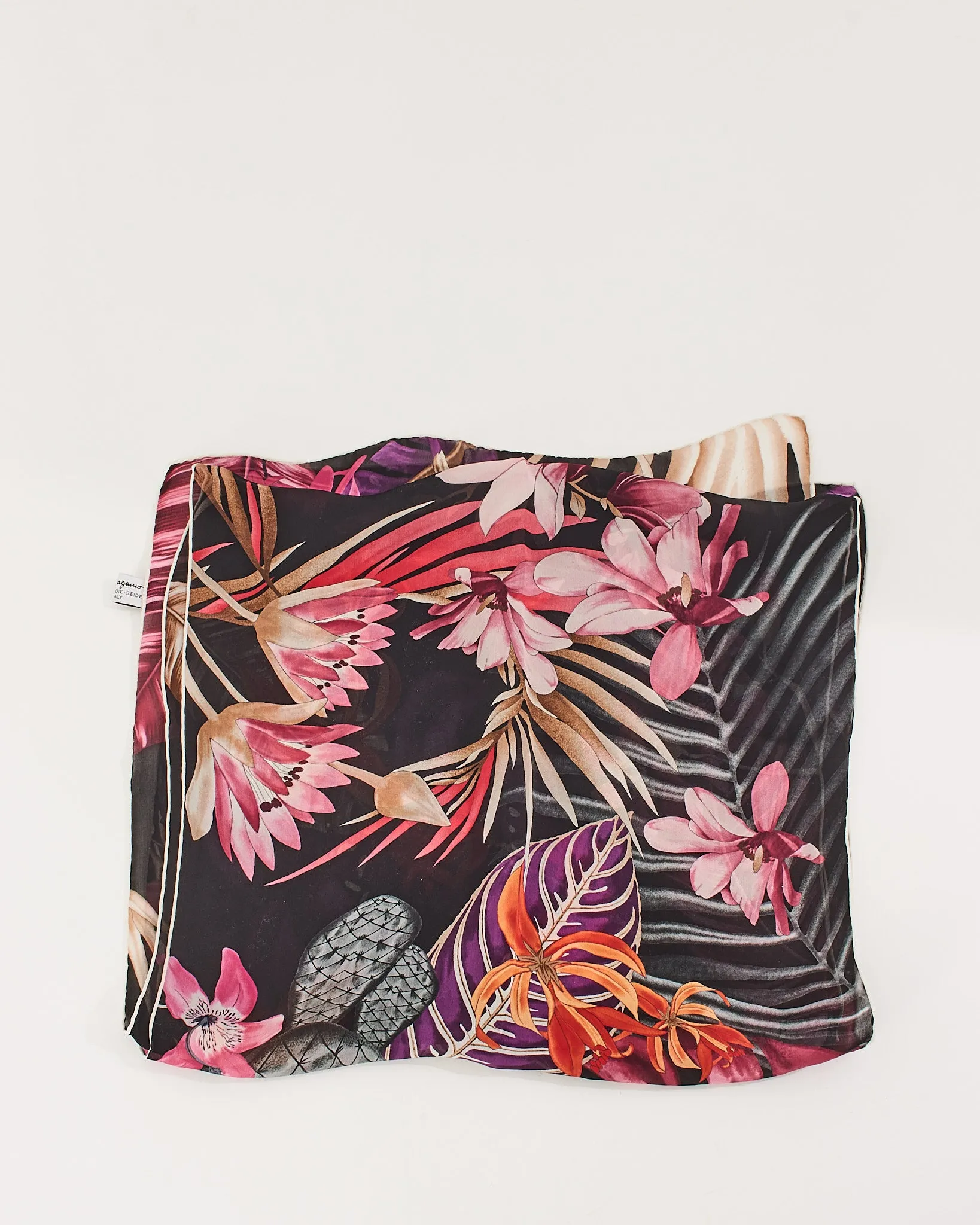 Salvatore Ferragamo Black/Purple Orchidea Silk Scarf