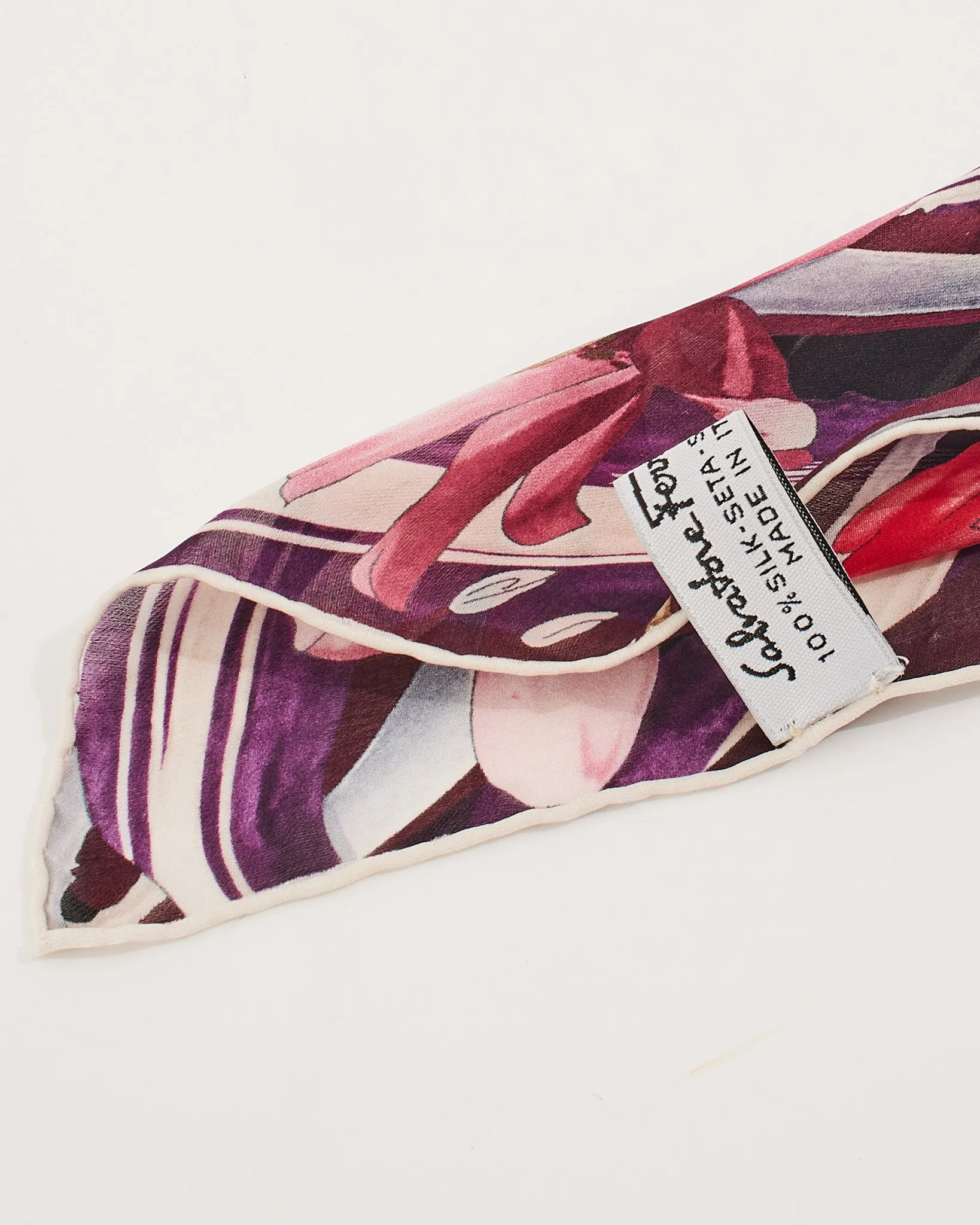 Salvatore Ferragamo Black/Purple Orchidea Silk Scarf