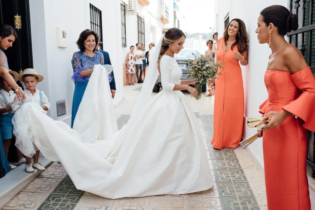 Satin Cathedral Train Wedding Dresses with Sleeves