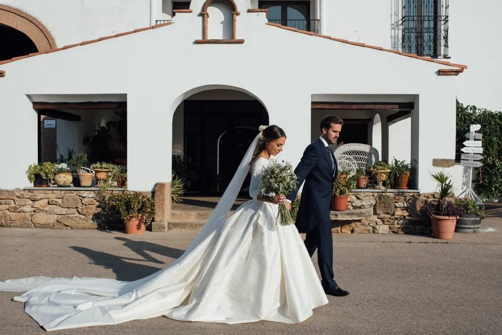 Satin Cathedral Train Wedding Dresses with Sleeves