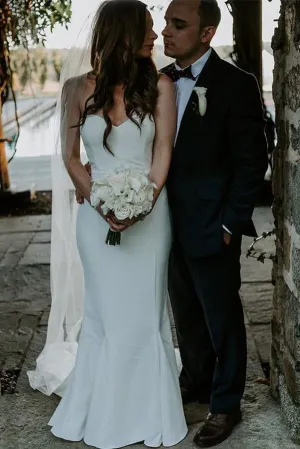 Satin Mermaid Sweetheart Beach Wedding Dresses, Simple Bridal Gown, MW648