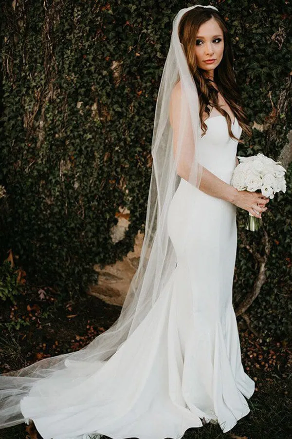 Satin Mermaid Sweetheart Beach Wedding Dresses, Simple Bridal Gown, MW648