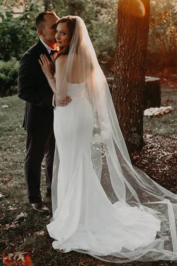 Satin Mermaid Sweetheart Beach Wedding Dresses, Simple Bridal Gown, MW648