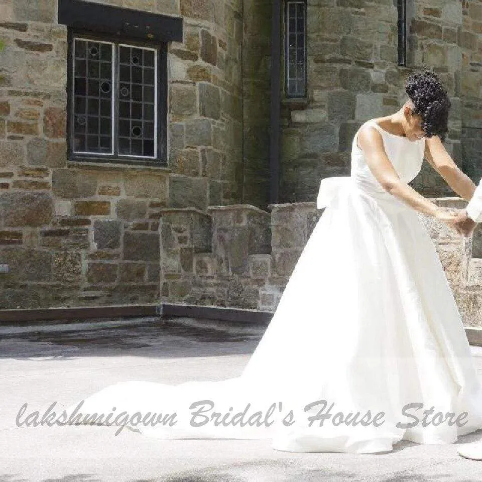 Satin White Wedding Gowns African Women Bridal Dress