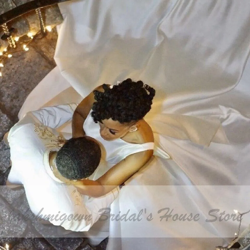 Satin White Wedding Gowns African Women Bridal Dress