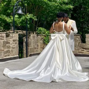 Satin White Wedding Gowns African Women Bridal Dress