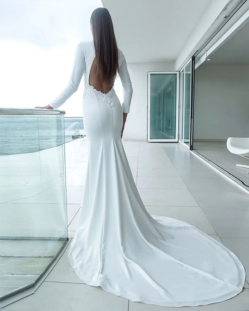 Sexy Backless See Through Satin Mermaid Wedding Dresses