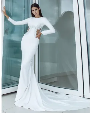 Sexy Backless See Through Satin Mermaid Wedding Dresses