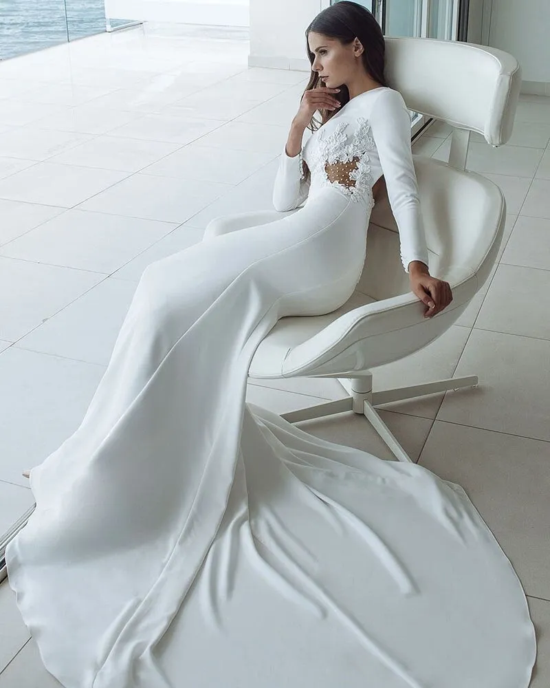 Sexy Backless See Through Satin Mermaid Wedding Dresses