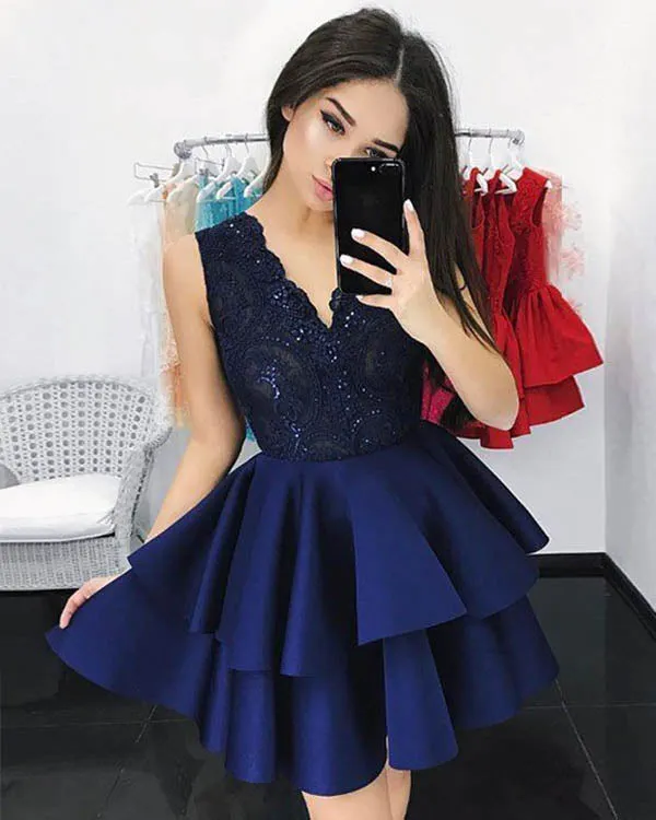 Sexy Black Lace Short Homecoming Dresses Freshman Satin Skirt Prom Party Gowns 2018 Fashion