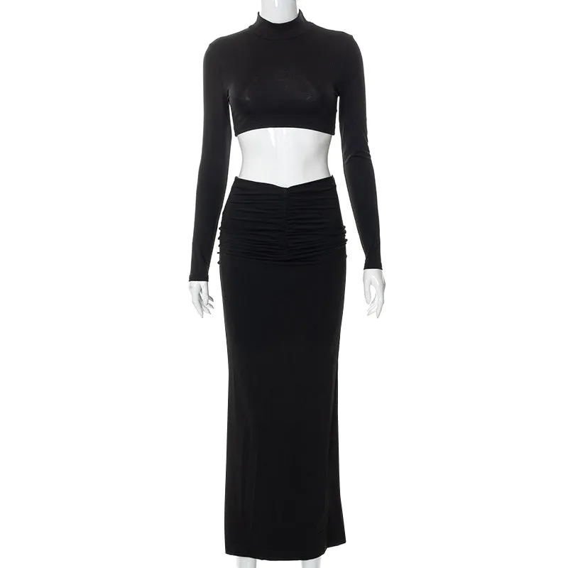 Sexy High Neck Women Tops & Skirts Suits