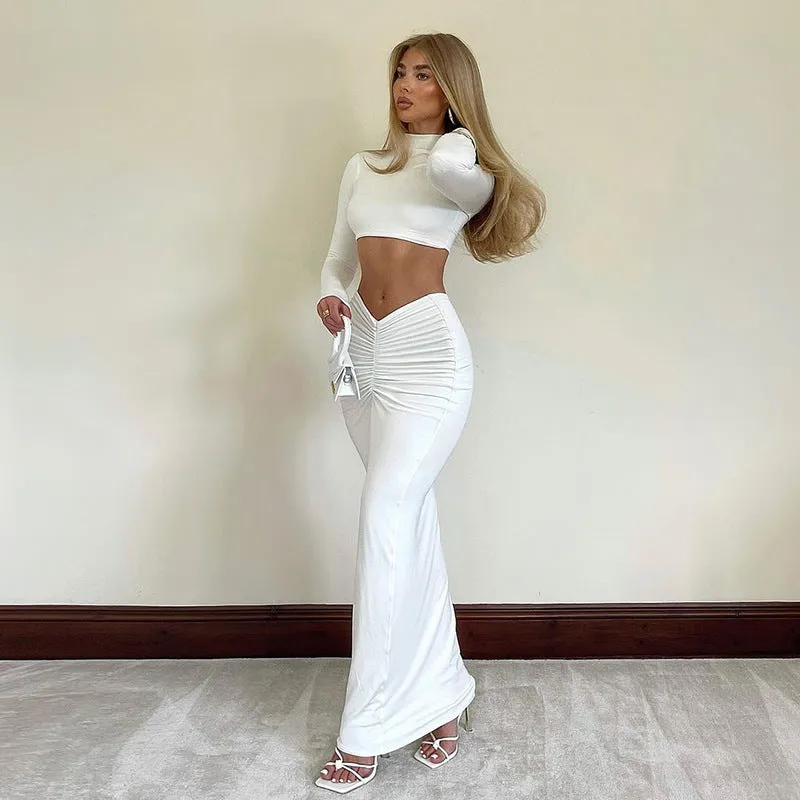 Sexy High Neck Women Tops & Skirts Suits