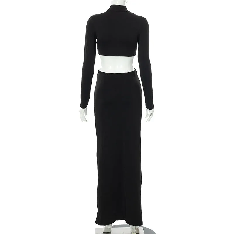 Sexy High Neck Women Tops & Skirts Suits