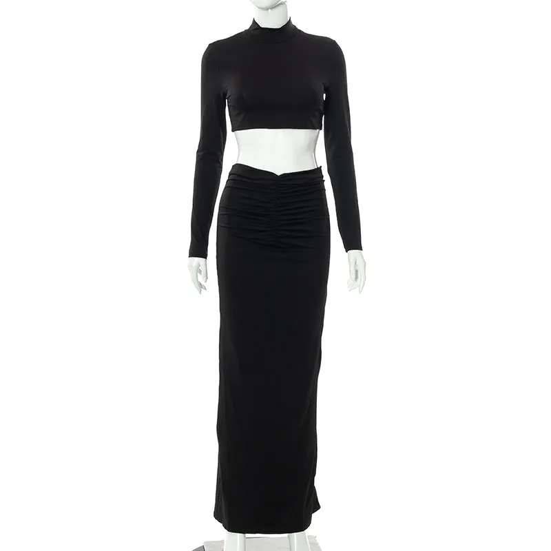 Sexy High Neck Women Tops & Skirts Suits