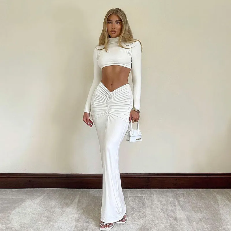 Sexy High Neck Women Tops & Skirts Suits