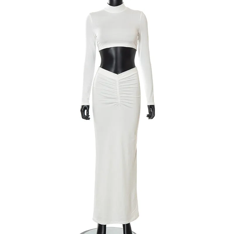 Sexy High Neck Women Tops & Skirts Suits