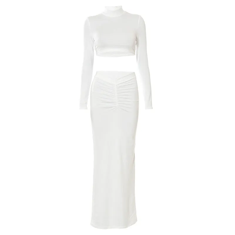 Sexy High Neck Women Tops & Skirts Suits