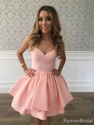 Sexy Spaghetti Strap Sleeveless A-line Jersey Pink Short Homecoming Dresses For Party Online, HD1033