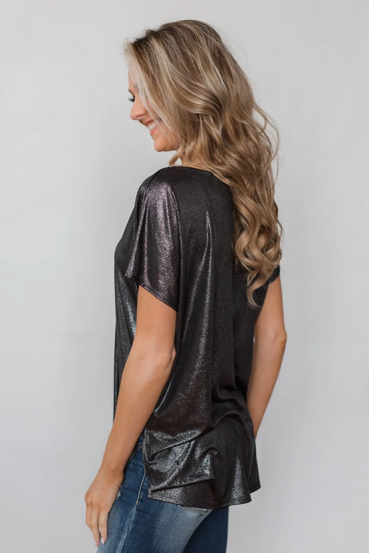 Shine Like New Short Sleeve Top- Black